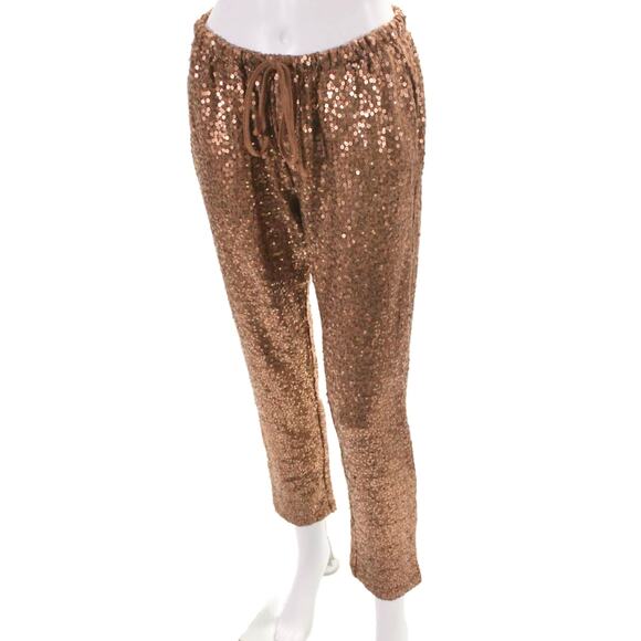 Splendid Collection Copper Bronze Metallic Brown Sequin Tapered Pant S - Picture 4 of 9